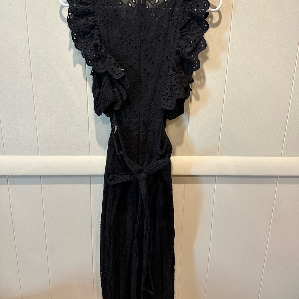 Black Ruffled Wrap Eyelet Romper